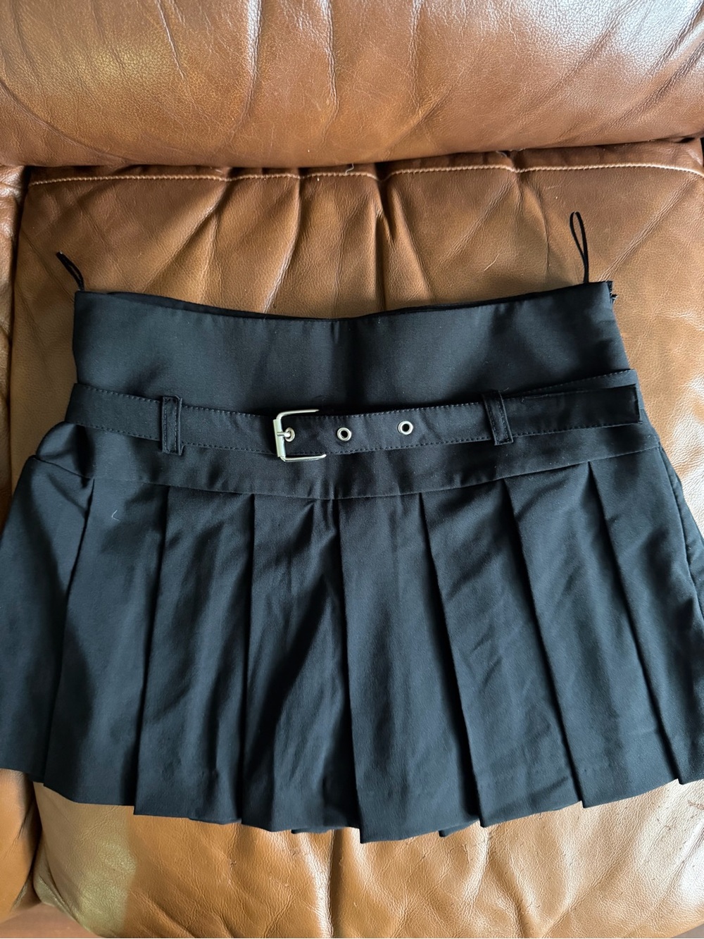 Zara Black Pleated Mini Skort with Waist Belt